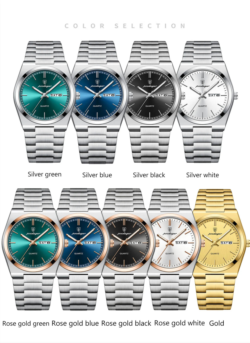POEDAGAR Men's Stainless Steel Quartz Watch
