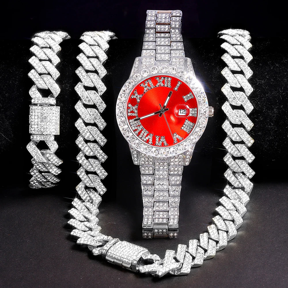 Exquisite Necklace+Watch+Bracelet Cuban
