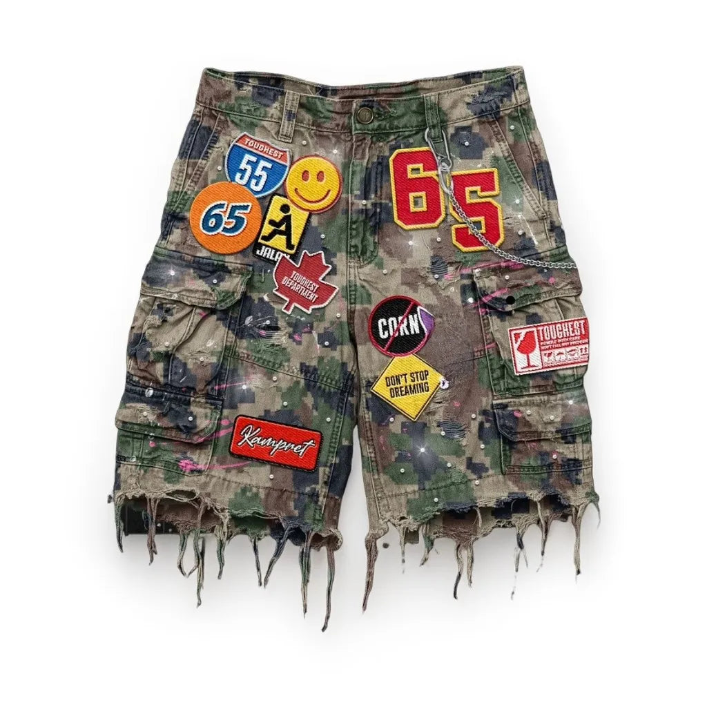 Baggy Custom Paint Jorts Washe Number 8 Ball Denim Shorts Men Goth Y2k Harajuku Casual Sweatpants Wide Leg Short Streetwear