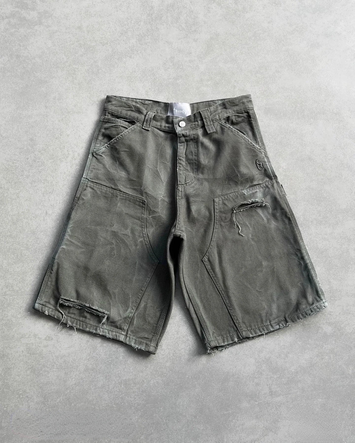 Y2k Black Punk Wash Baggy Work Shorts Men Women Summer Hip Hop Ripped Hole Denim Shorts Raw Edge Casual Jorts Streetwear