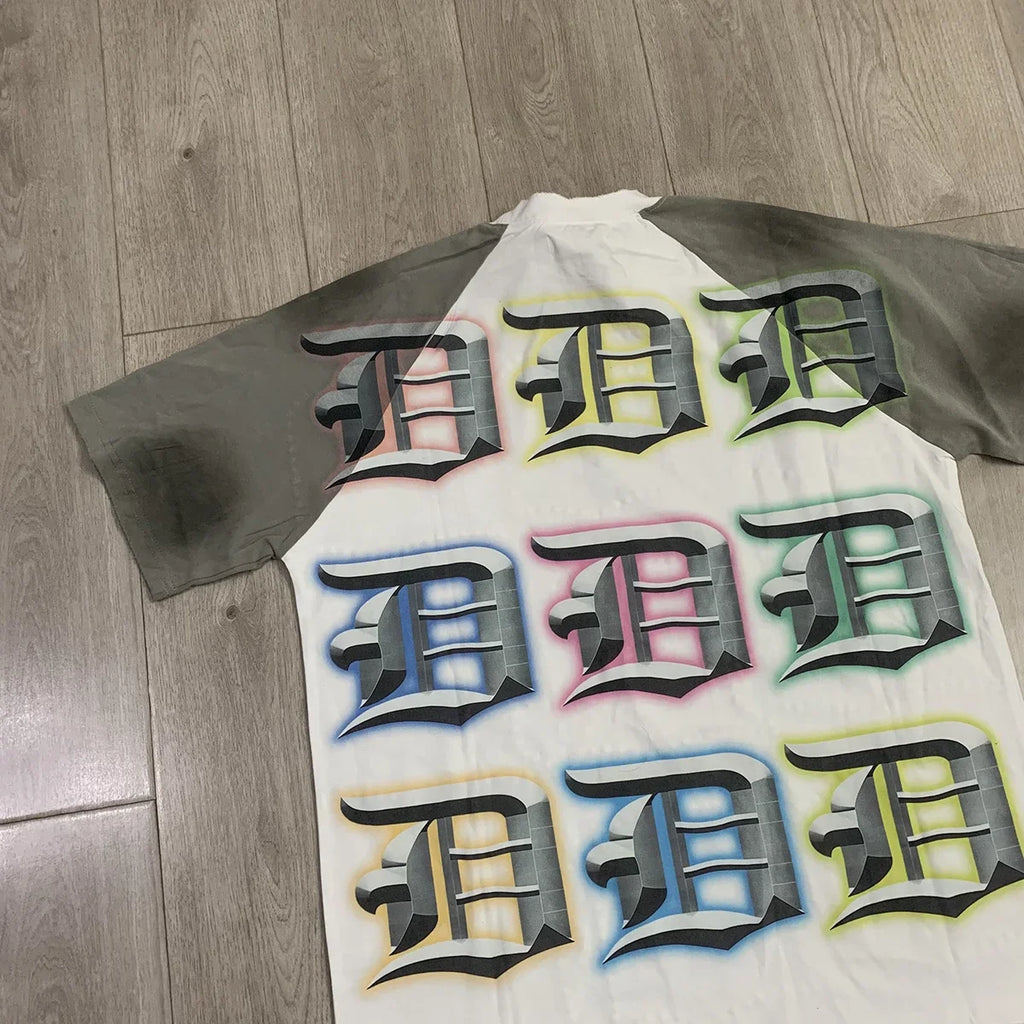 Streetwear Rhinestone Letter Print Yellow T-shirt Men Woman Fashion Retro Shinning Diamond loose casual Oversized Hip Hop Tees