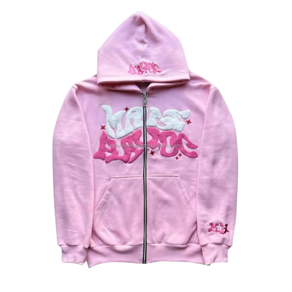 Trending Oversized Zipper Hoodie Custom Puff Print | Vintage Hip-Hop Style | 100% Cotton Fleece | Unisex Pullover
