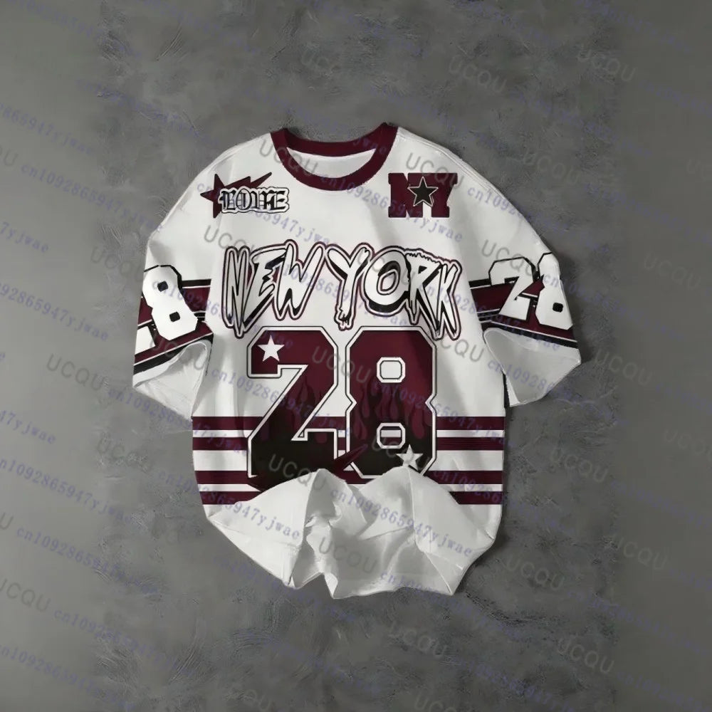 European American New York No.28 Football Jersey Women's Men's Summer Sports Fashion Striped Breathable Outdoor Streetwear Tops