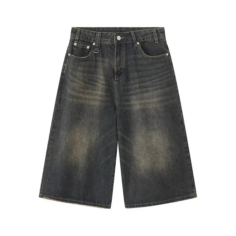 Vintage Y2k Baggy Jeans Men's Fashion High Waisted Wide Leg Pants Summer Hip Hop Streetwear Couple Leisure Denim Cropped Pants