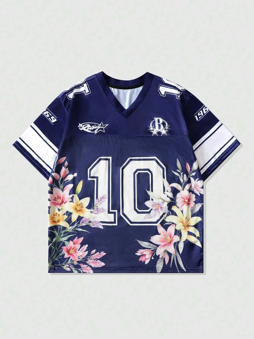 American Football Jersey China-Chic Dragon Pattern Cherry Blossom Flower Full Print V-neck Mesh Loose T-shirt for Men and Women
