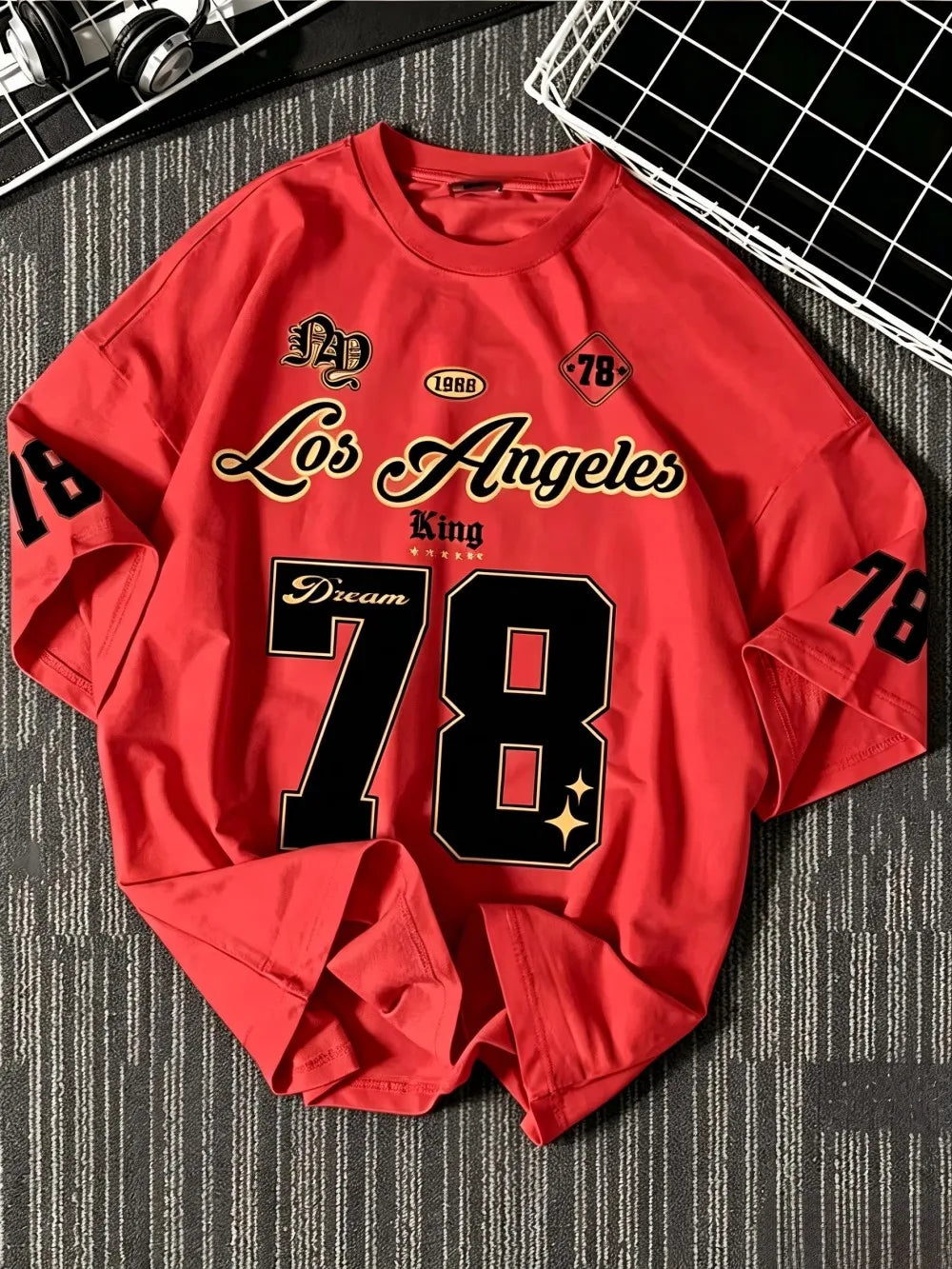 New American Men's Summer Personalized Los Angeles Letter Printed Comfortable Breathable Round Neck T-shirt Outdoor Street Top