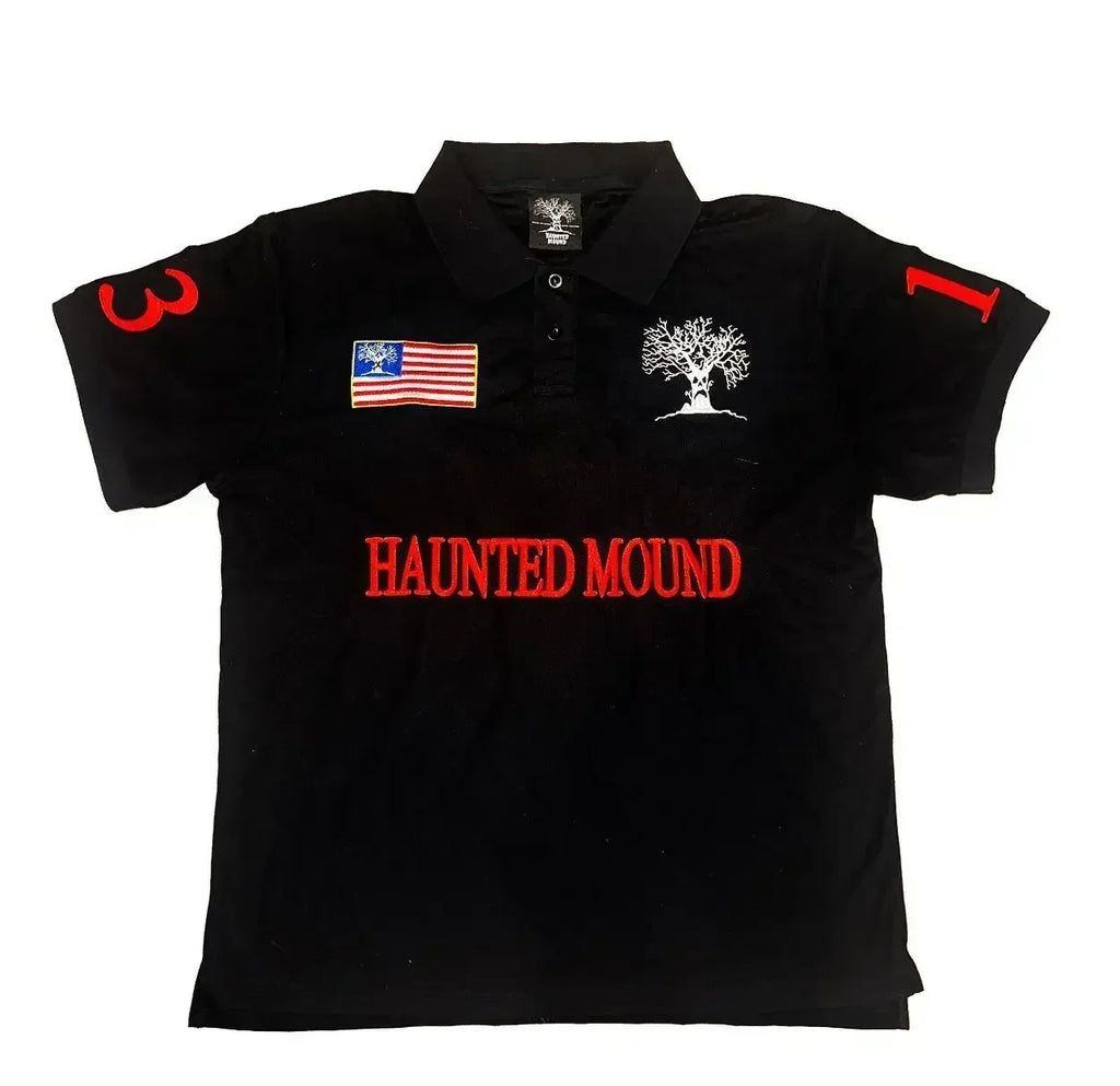Haunted Mound Embroidered Red Polo Shirt Y2K Tshirt HipHop Retro Pumpkin Head Letter Embroidered Oversized Short Sleeve Top