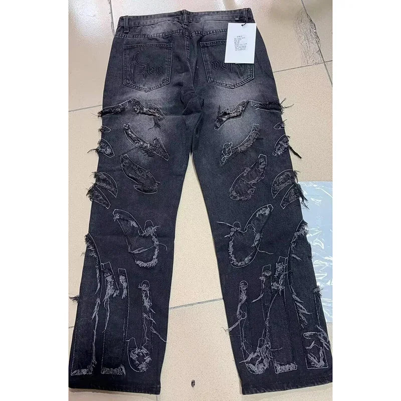 Men's Baggy Wide-Leg Embroidered Streetwear Jeans