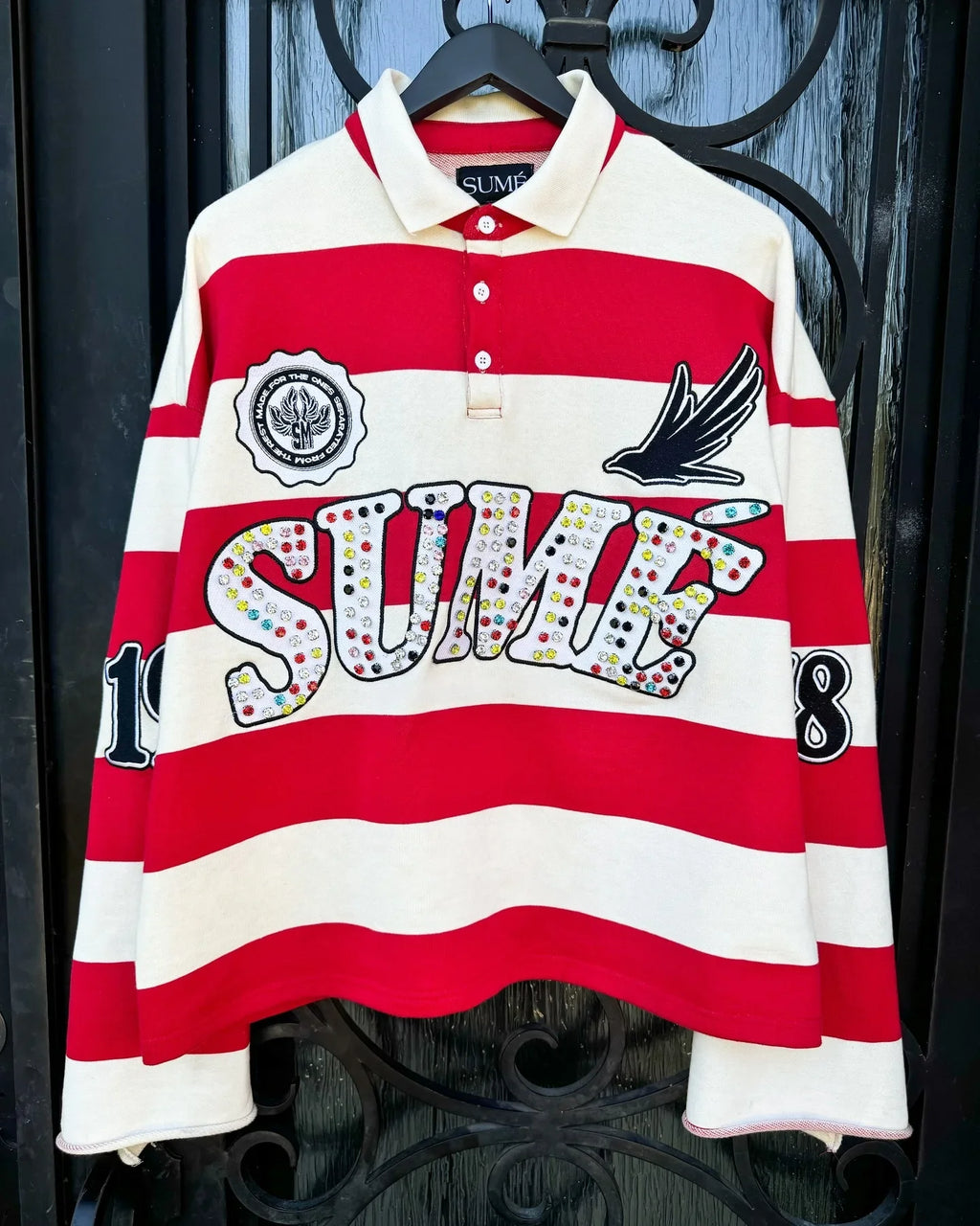 Pink Rugby Polo Shirts Hip Hop Men Stripe Print Lapel Neck Shirt Y2k Harajuku Fashion Casual Cotton Long Sleeves Top Women Tees