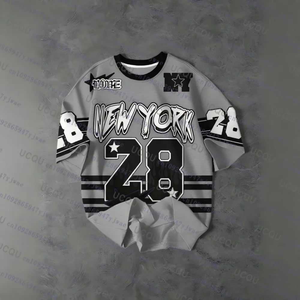 European American New York No.28 Football Jersey Women's Men's Summer Sports Fashion Striped Breathable Outdoor Streetwear Tops