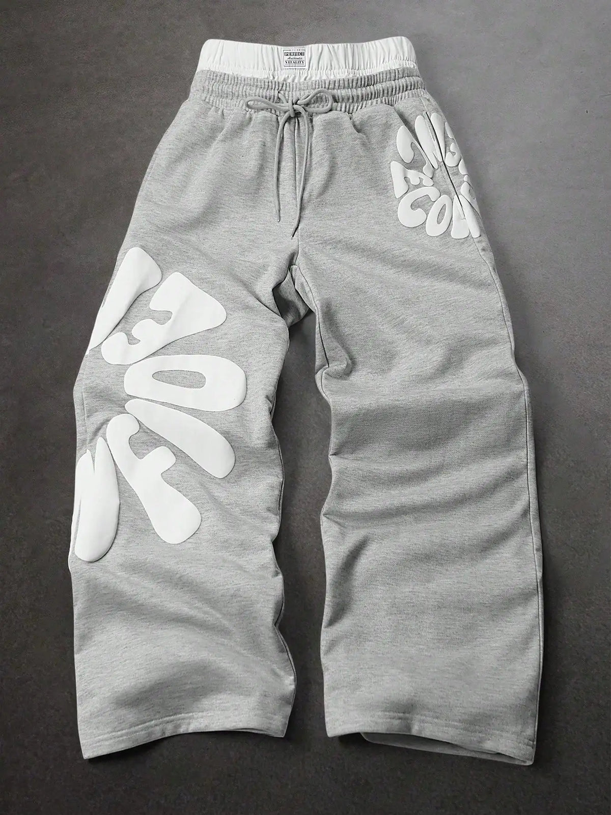 Baggy Y2K Streetwear Men's Stacked Grey Heavyweight Large Letter Print Sweatpants Loose Fit Drawstring Waist Casual Daily Wear