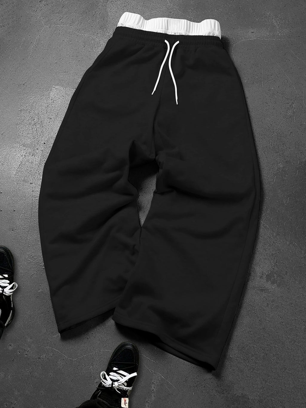 Men's Baggy Wide Leg Sweatpants Contrast White Waist Polyester S-2XL Drawstring Hip Hop Streetwear Casual Loose Fit Jogger Pants