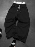 Men's Baggy Wide Leg Sweatpants Contrast White Waist Polyester S-2XL Drawstring Hip Hop Streetwear Casual Loose Fit Jogger Pants