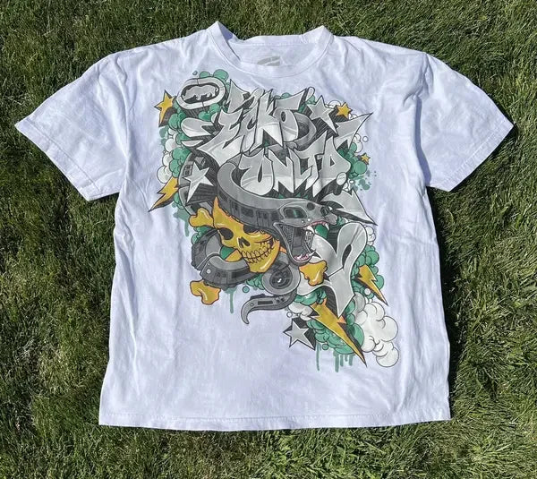 Y2KAffliction Short Sleeve Vintage Clothing Punk Hip Hop Graphic Print Oversized Tshirt Women Round Neck Cotton Short Sleeve Top