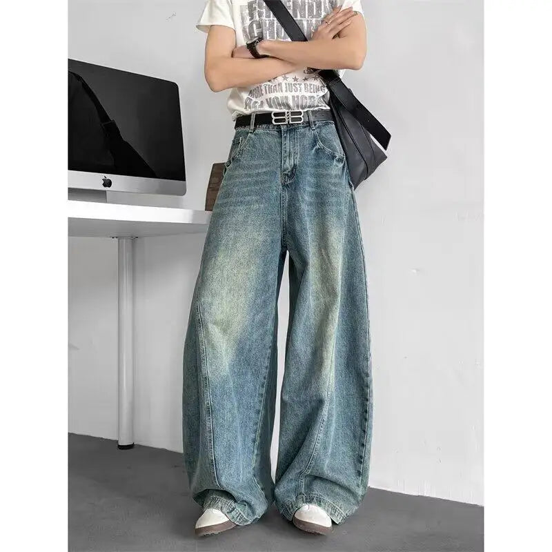 Men Baggy Jeans Wide Leg Unisex Streetwear Hip Hop Dance Pants Loose Fit Trousers Oversized Urban Jogger Street Dance Clothing