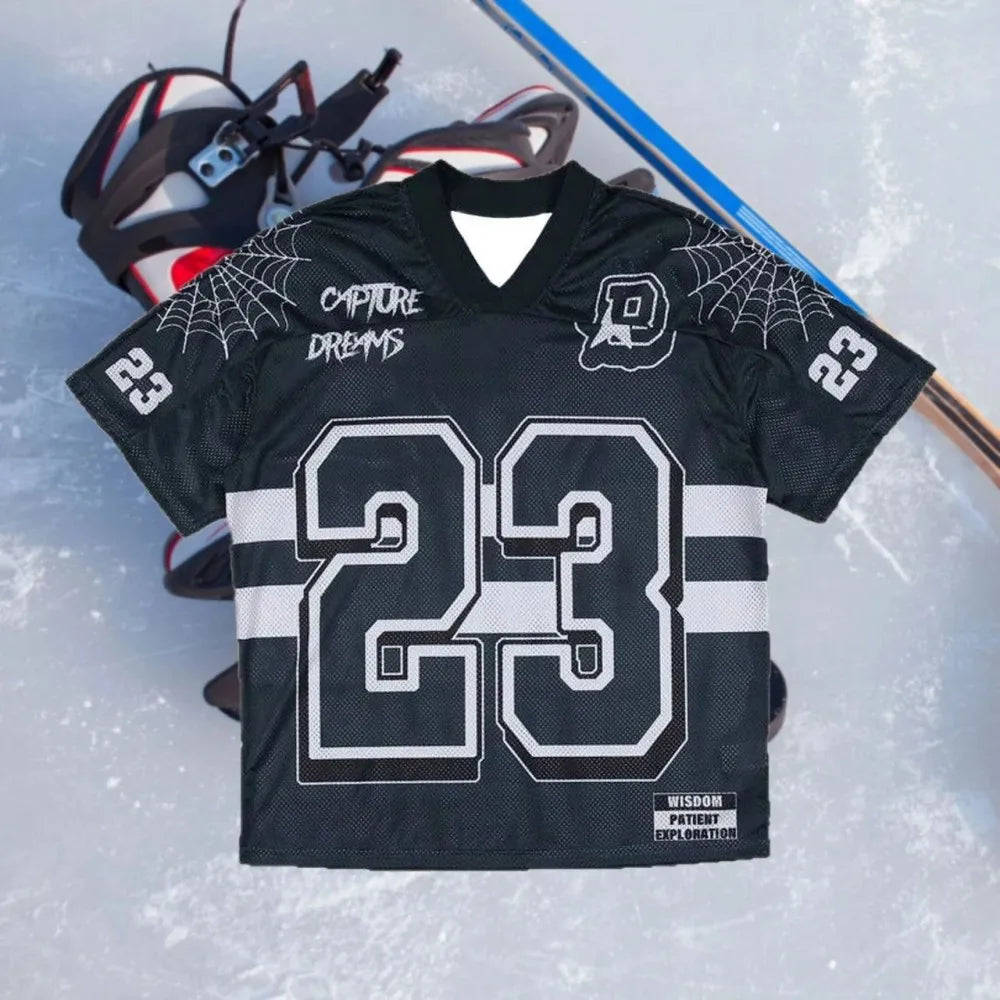 New American ice hockey men's breathable and comfortable V-neck T-shirt paired with digital printed outdoor sports top