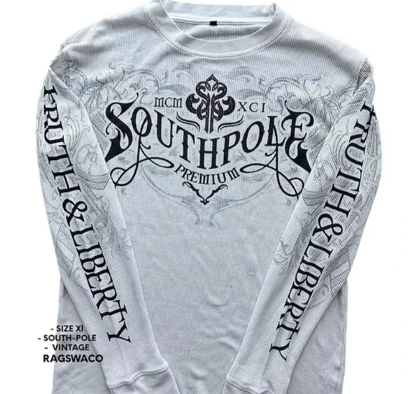 Southpole Y2K Gothic T-Shirt Long Sleeve Unisex Harajuku Streetwear |Hip Hop Letter Print Oversized Casual Shirt  Summer Fashion