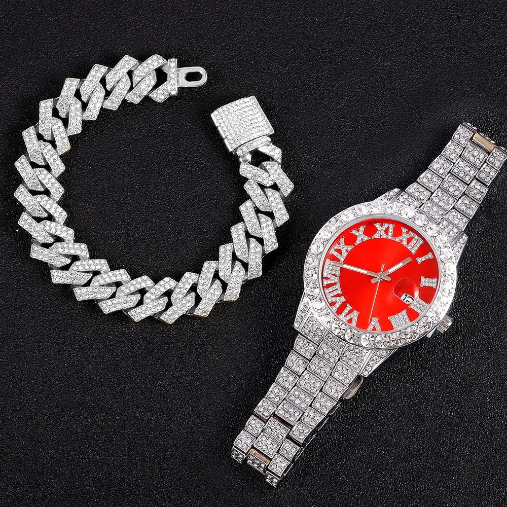 Exquisite Necklace+Watch+Bracelet Cuban