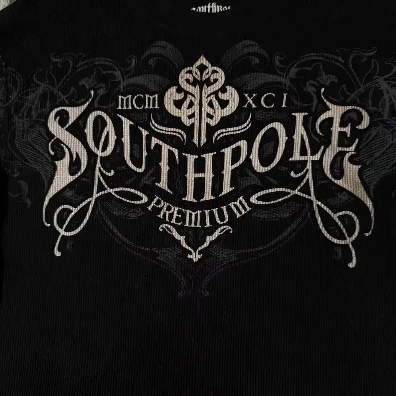 Southpole Y2K Gothic T-Shirt Long Sleeve Unisex Harajuku Streetwear |Hip Hop Letter Print Oversized Casual Shirt  Summer Fashion