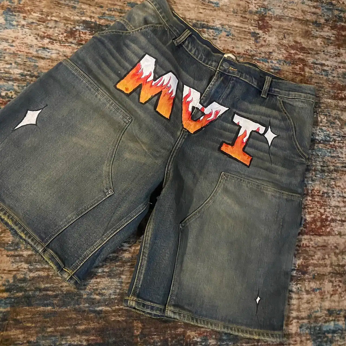 Baggy Custom Paint Jorts Washe Number 8 Ball Denim Shorts Men Goth Y2k Harajuku Casual Sweatpants Wide Leg Short Streetwear