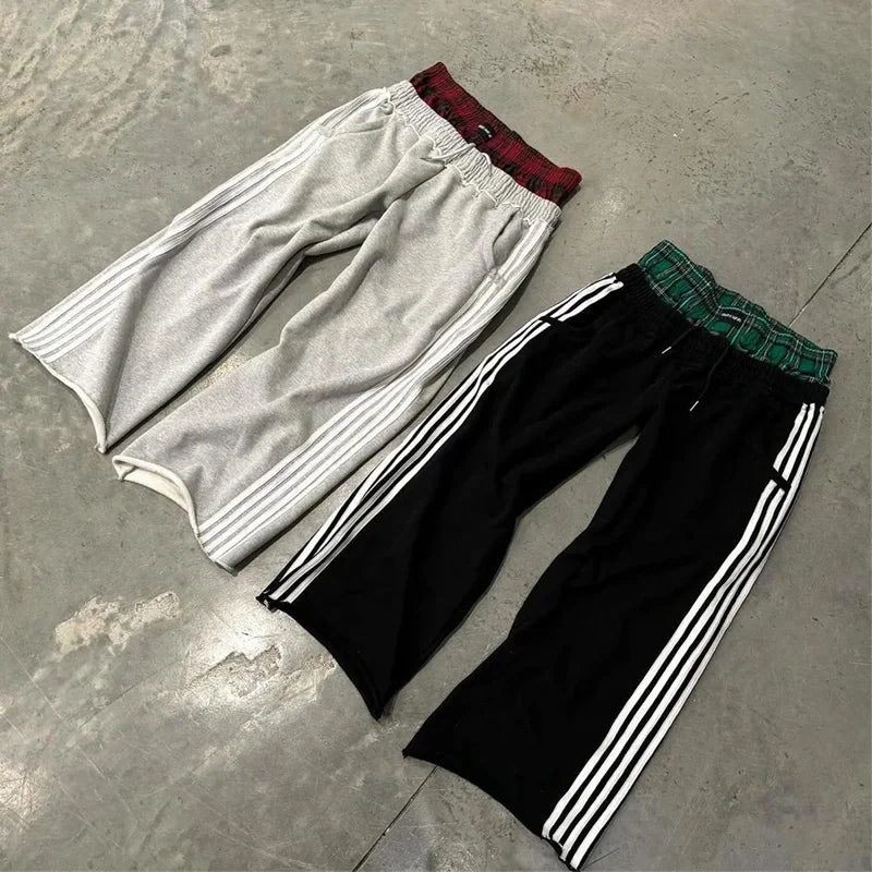 Y2K Retro Pants Harajuku Double Embroidered Waist Sweatpants Hip Hop Goth Clothes Fashion Wide Leg Baggy Pants Streetwear Unisex