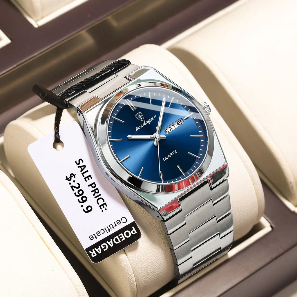 POEDAGAR Men's Stainless Steel Quartz Watch