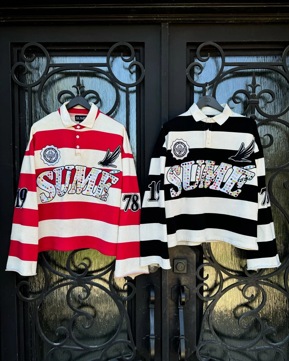 Sume Gothic Klein Stone Embroidery Loose Long Sleeved T Shirt Y2k Harajuku Hip Hop Men Women Stripe Polo Shirt Lapel Neck Shirt