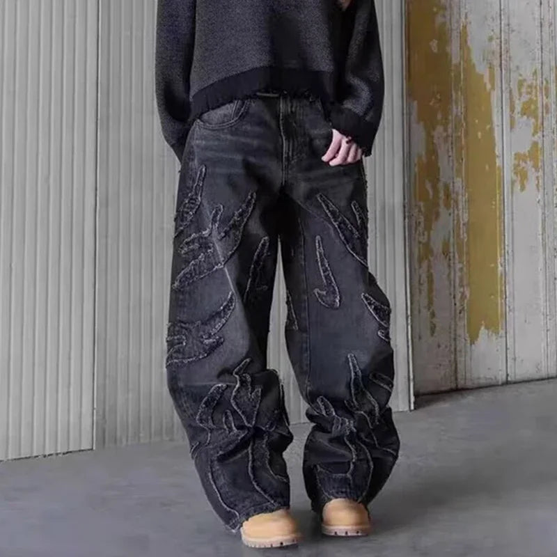 Men's Baggy Wide-Leg Embroidered Streetwear Jeans