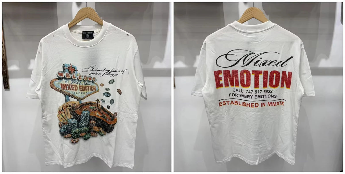 New MIXED-EMOTION Rhinestone cartoon printed pattern  cotton Men Women T-shirt Loose casual Shinning Tees Oversized Top