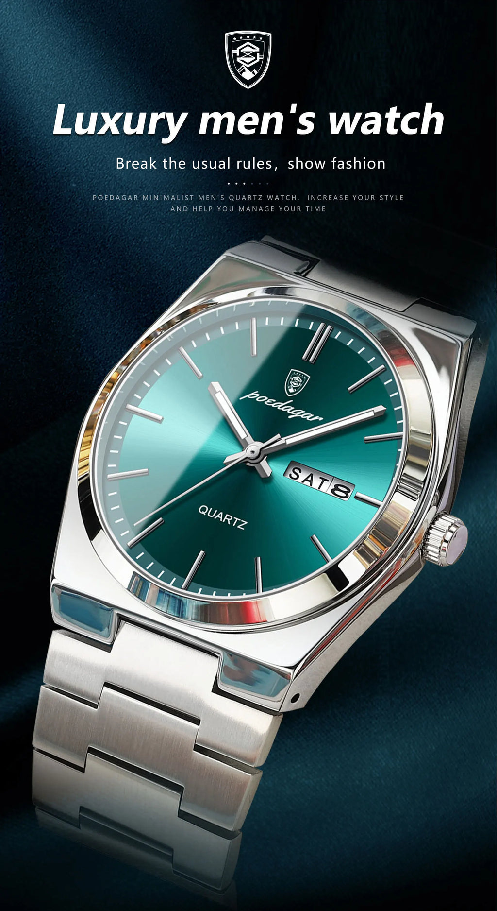 POEDAGAR Men's Stainless Steel Quartz Watch