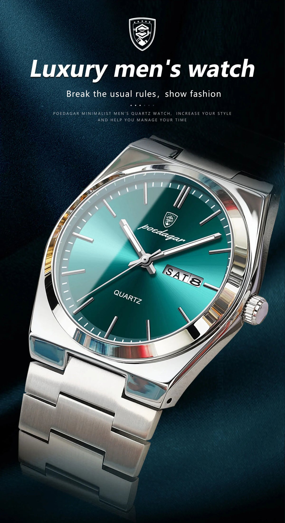 POEDAGAR Men's Stainless Steel Quartz Watch