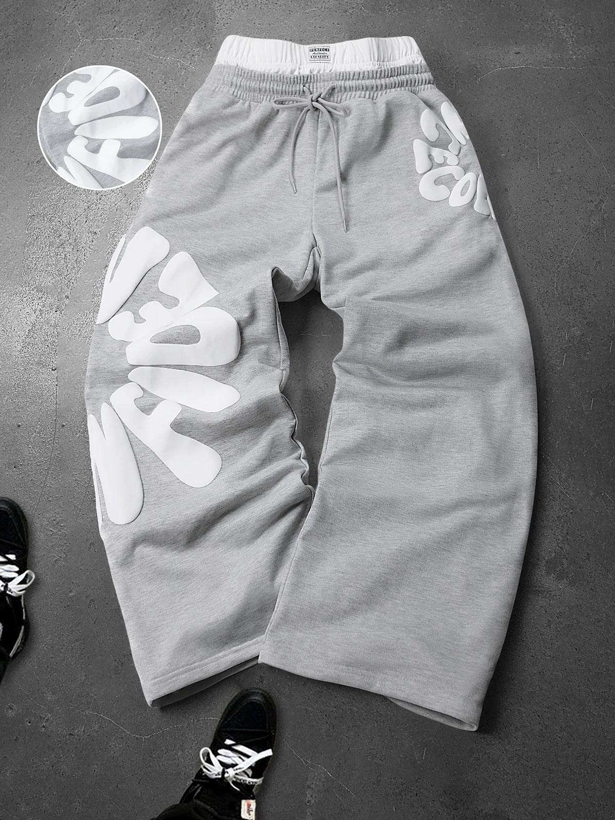 Men's Oversized Streetwear Sweatpants Brand Contrast Waist 3D Puff Letter Print Polyester Gray Multi Color Pants S-2XL All Size