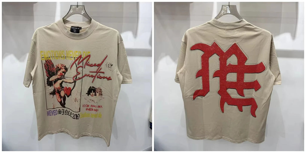 New MIXED-EMOTION Rhinestone cartoon printed pattern  cotton Men Women T-shirt Loose casual Shinning Tees Oversized Top