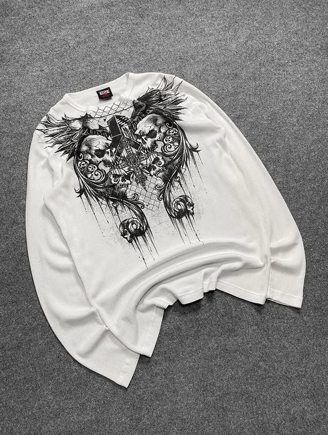 Alt Style Y2K Gothic Long Sleeve Pattern Oversized T Shirt High Street Breathable Cotton Women Man Casual Top