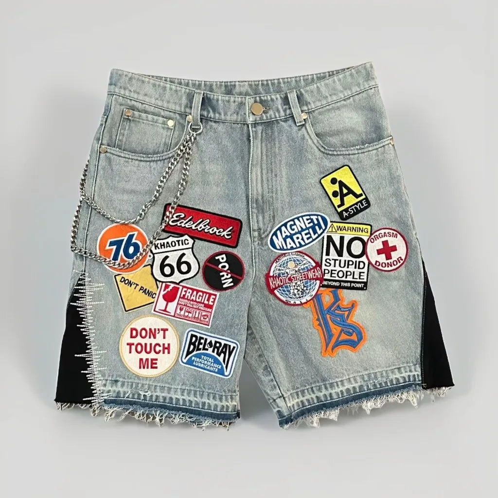 Baggy Custom Paint Jorts Washe Number 8 Ball Denim Shorts Men Goth Y2k Harajuku Casual Sweatpants Wide Leg Short Streetwear