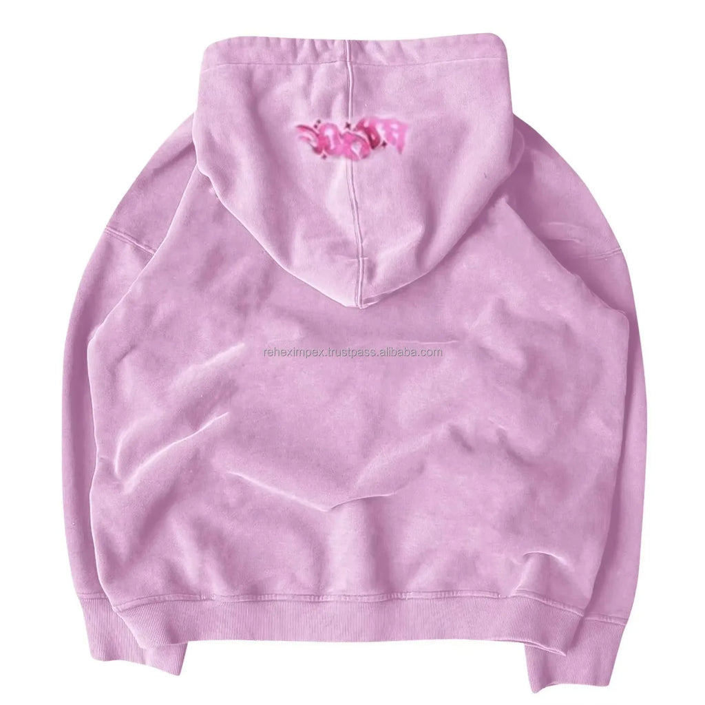 Trending Oversized Zipper Hoodie Custom Puff Print | Vintage Hip-Hop Style | 100% Cotton Fleece | Unisex Pullover