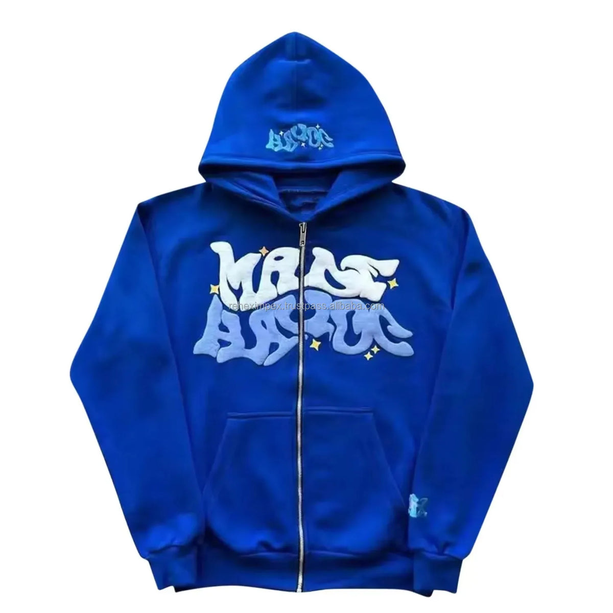 Trending Oversized Zipper Hoodie Custom Puff Print | Vintage Hip-Hop Style | 100% Cotton Fleece | Unisex Pullover
