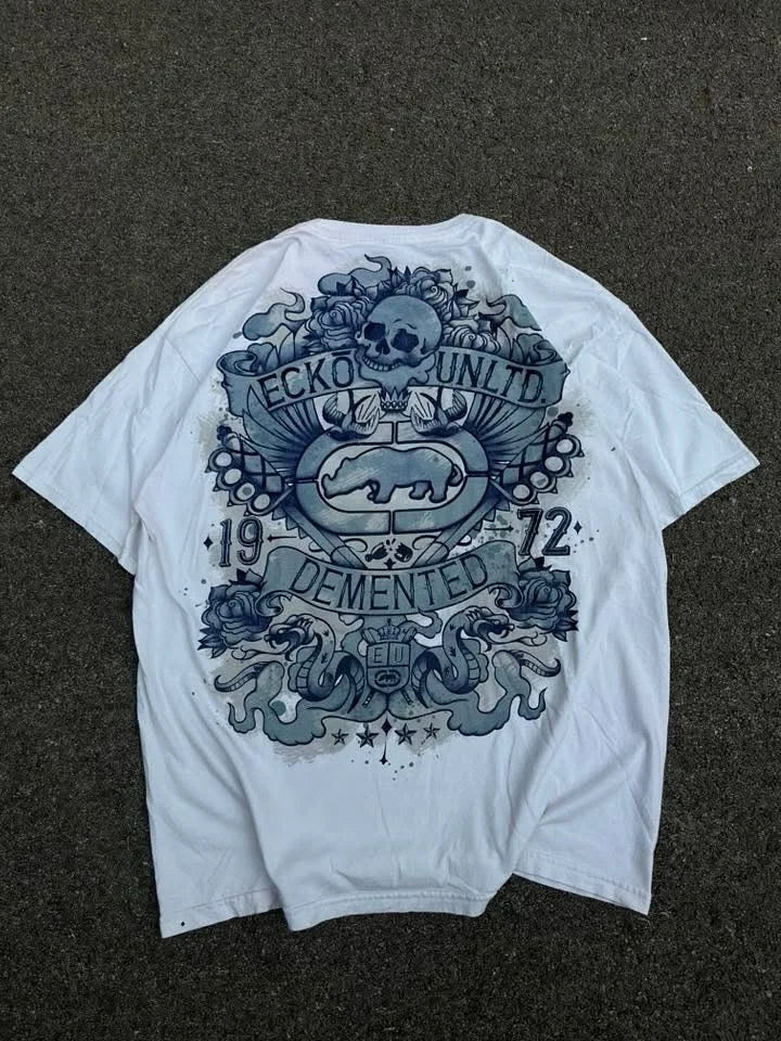 Y2KAffliction Short Sleeve Vintage Clothing Punk Hip Hop Graphic Print Oversized Tshirt Women Round Neck Cotton Short Sleeve Top