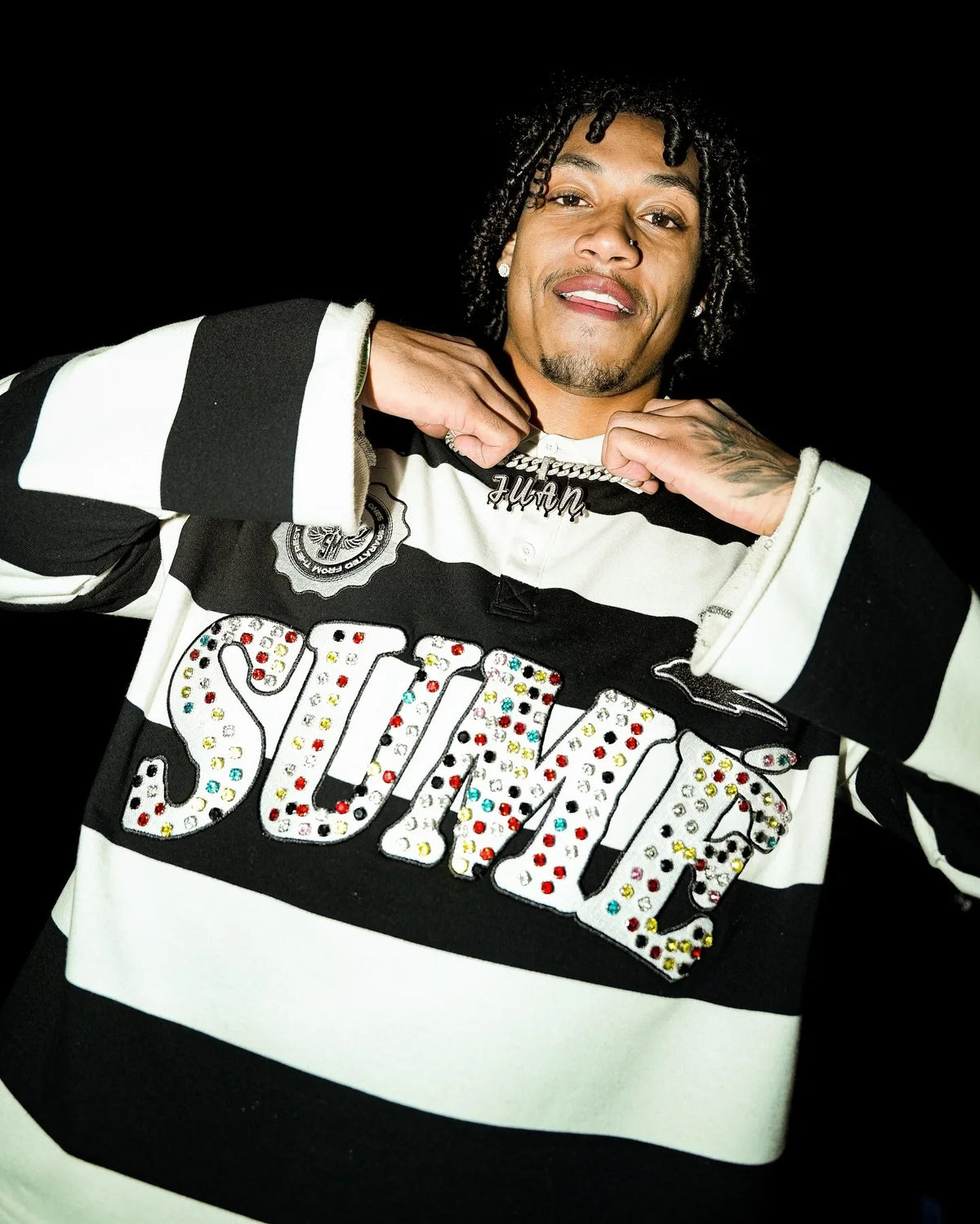 Sume Gothic Klein Stone Embroidery Loose Long Sleeved T Shirt Y2k Harajuku Hip Hop Men Women Stripe Polo Shirt Lapel Neck Shirt