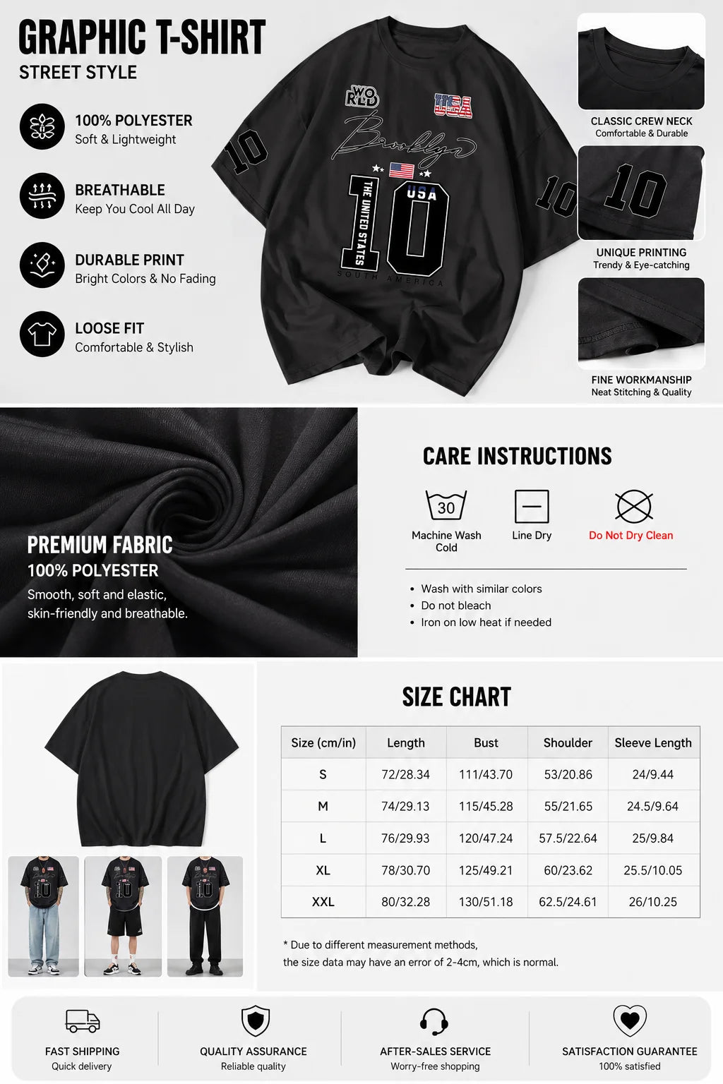 USA Brooklyn Style 10 Oversized Men's Streetwear Tee