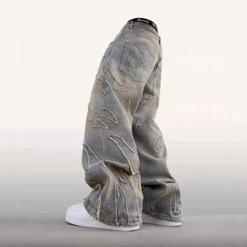 Men's Baggy Wide-Leg Embroidered Streetwear Jeans