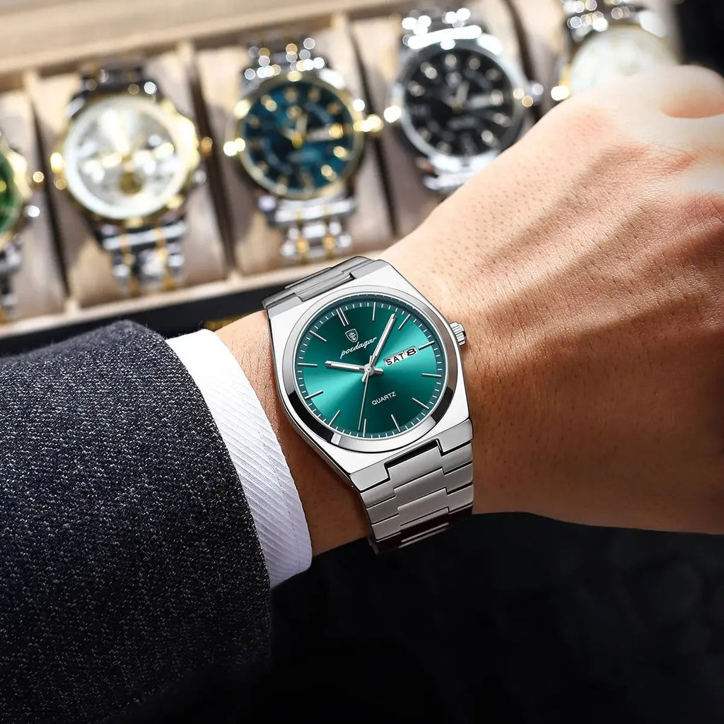 POEDAGAR Men's Stainless Steel Quartz Watch