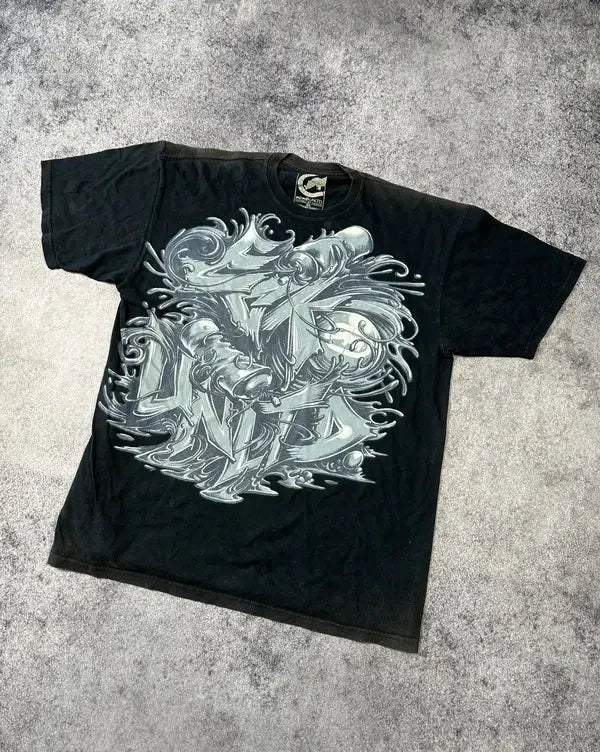 Y2KAffliction Short Sleeve Vintage Clothing Punk Hip Hop Graphic Print Oversized Tshirt Women Round Neck Cotton Short Sleeve Top