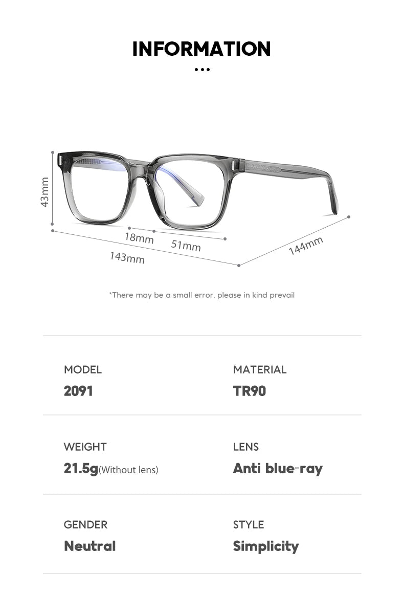 JMISUS Fashion Square Prescription Glasses