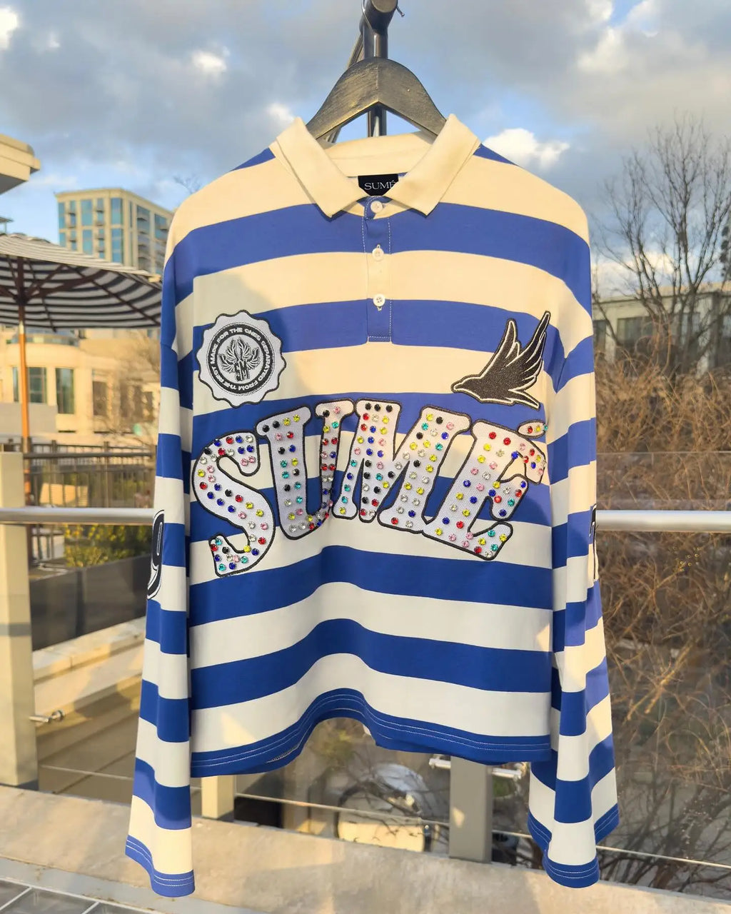 Pink Rugby Polo Shirts Hip Hop Men Stripe Print Lapel Neck Shirt Y2k Harajuku Fashion Casual Cotton Long Sleeves Top Women Tees