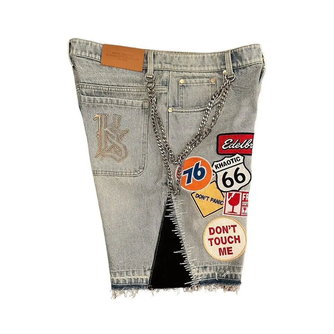 IOOTIANY Y2k Cartoon Embroidery Jorts Man Women Harajuku Streetwear Retro Patchwork Denim Shorts Jeans Baggy Shorts Oversized