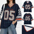American Streetwear Football Jersey Summer Special Edition Women V-Neck Hole TShirt Short Sleeve Rushready Y2K Men's Clothing