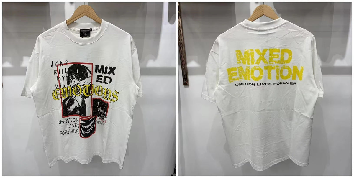 New MIXED-EMOTION Rhinestone cartoon printed pattern  cotton Men Women T-shirt Loose casual Shinning Tees Oversized Top