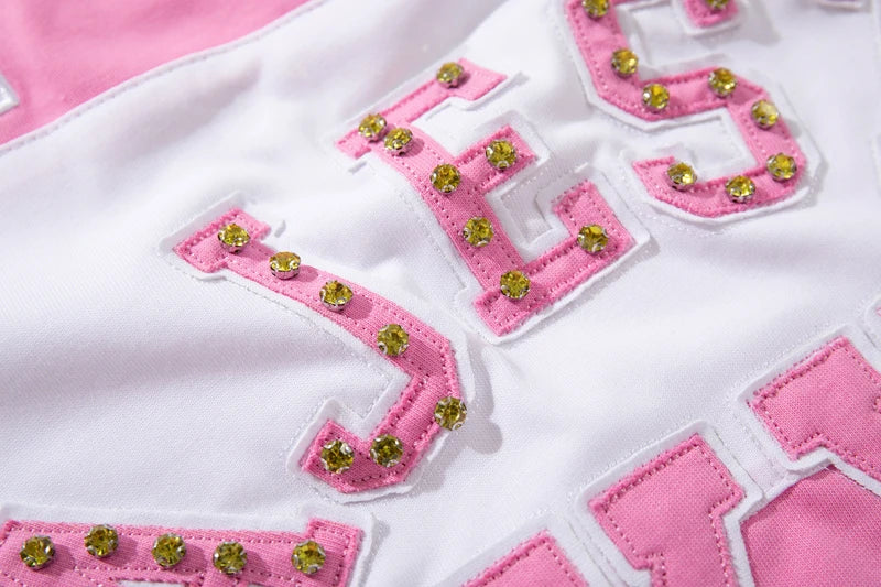 Embroidered Patchwork Rhinestone Letter Contrasting Lapel Short Sleeve Top Tees MAJESTIK Tshirts Cotton Men Women Street Outfit