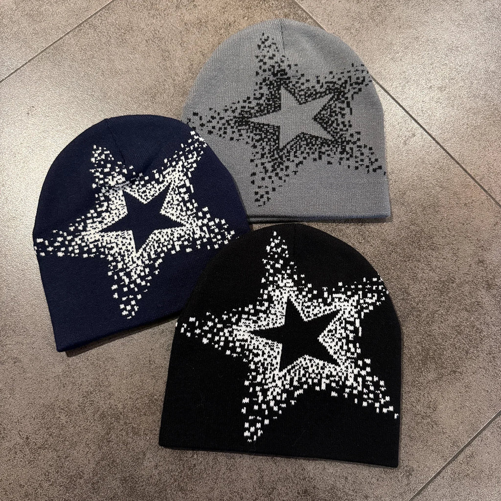 Star Pattern Knit Hat Jacquard Warm Beanies for Women Men Winter Autumn Outdoor Skullcap Skiing Hat Y2K Cold Hat Hip Hop Cycling